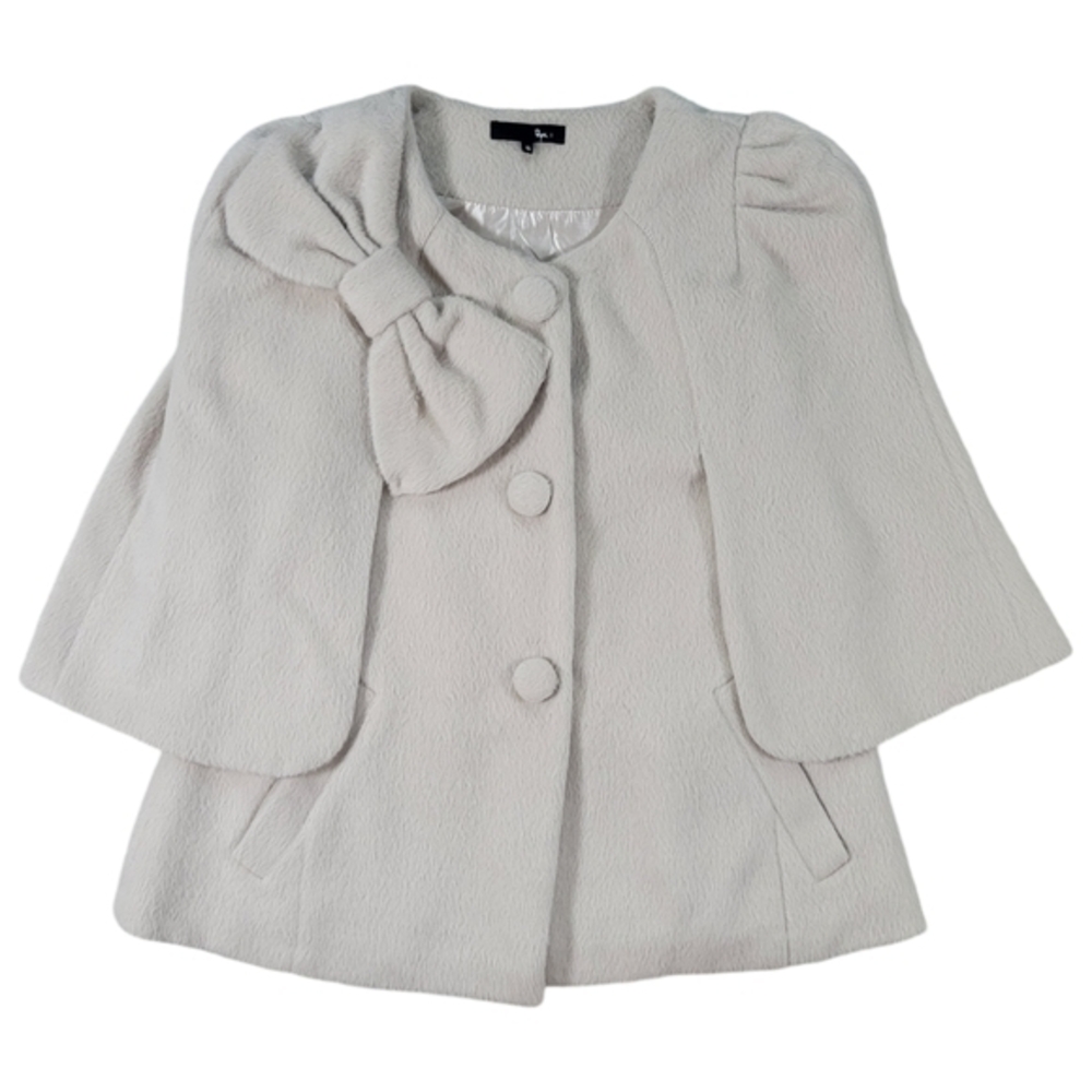 Ryu Bow Cape Coat Womens Small‎ Cream Soft Lined Jacket Feminine Neutral Girly
